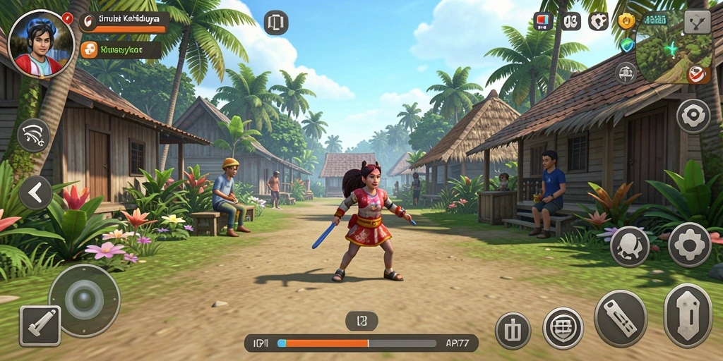 Screenshot dari gameplay API77 yang menampilkan interaksi karakter.