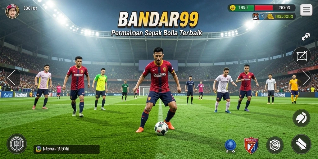Tampilan gameplay yang mendebarkan di BANDAR99, penuh aksi sepak bola.