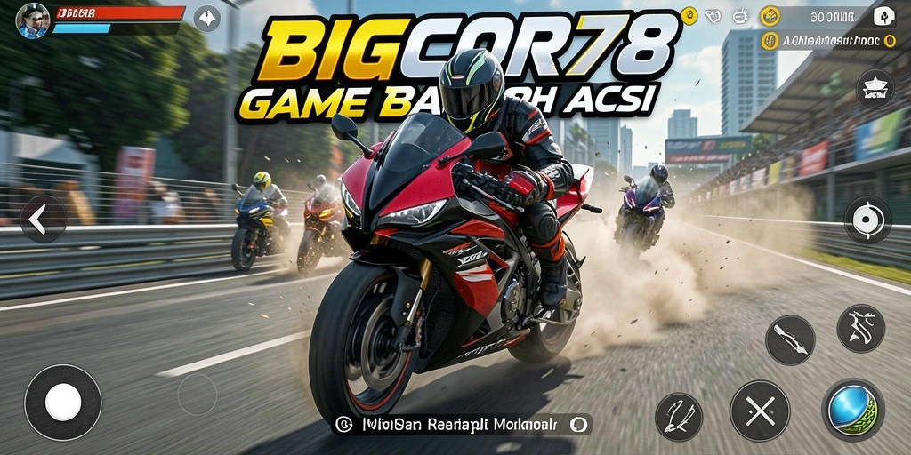 Gameplay mendebarkan dalam balapan motor di BIGCOR78.