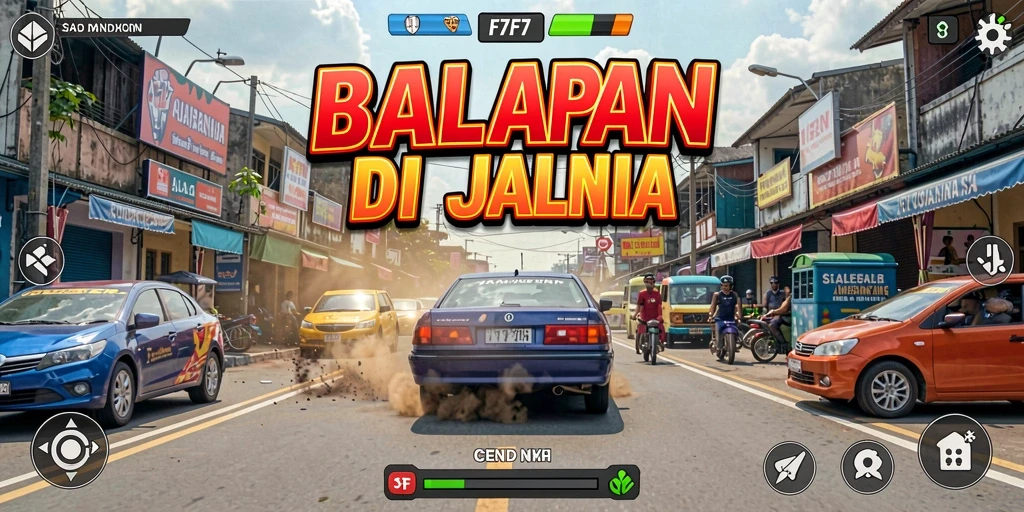 Tampilan gameplay balapan F7F7 yang menegangkan di lintasan.