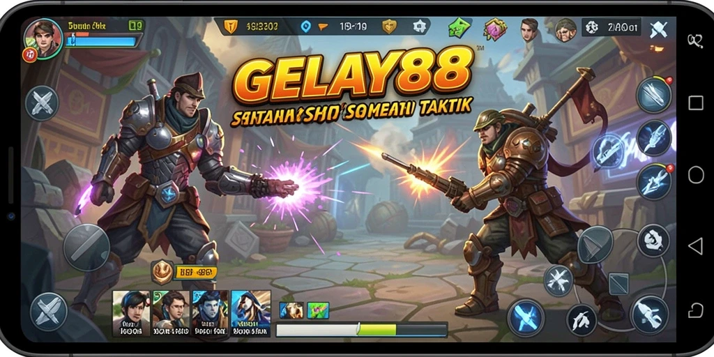 Screenshot permainan GELAY88 yang menunjukkan strategi pertarungan yang intens.