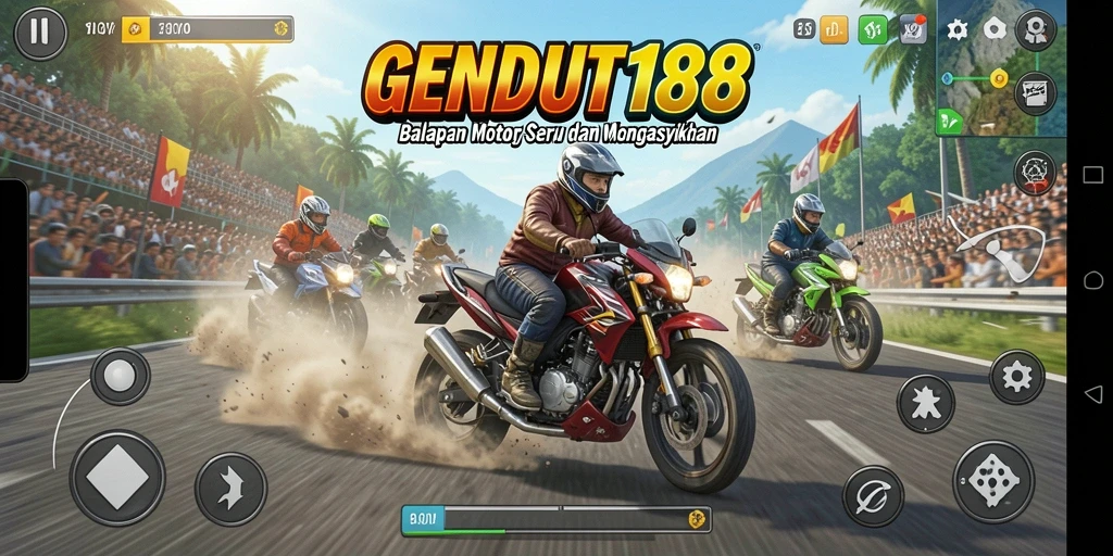 Tampilan gameplay GENDUT188 dengan balapan motor yang cepat dan grafis menakjubkan.