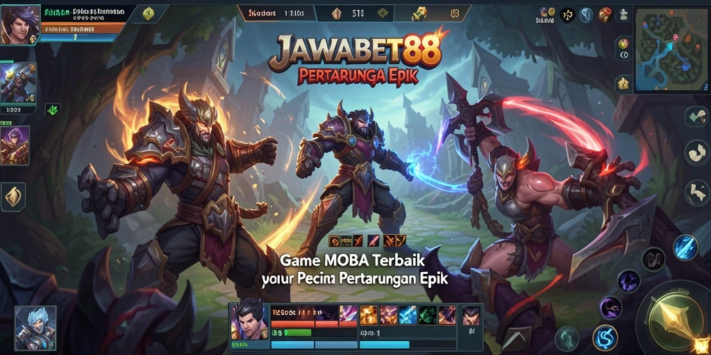 Screenshot utama JAWABET88 menampilkan aksi seru gameplay MOBA.