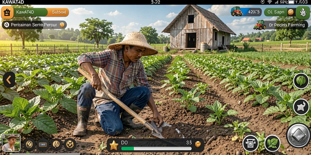Screenshot KAWAT4D menampilkan aktivitas bertani yang seru dan interaktif.