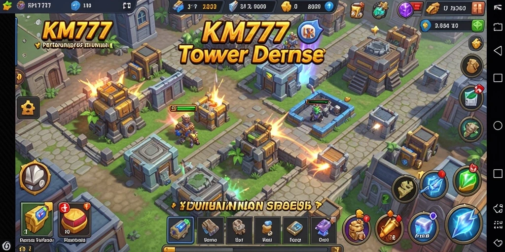 Tampilan gameplay seru dari KM777, menara dan strategi Tower Defense.