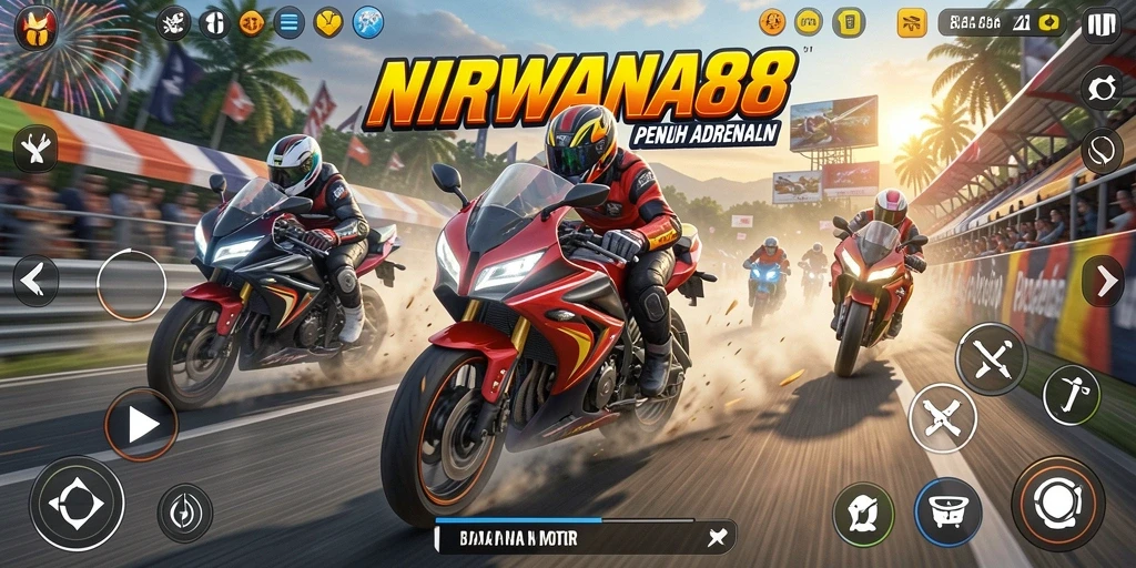 Gameplay seru NIRWANA88 dalam balapan motor yang mendebarkan.