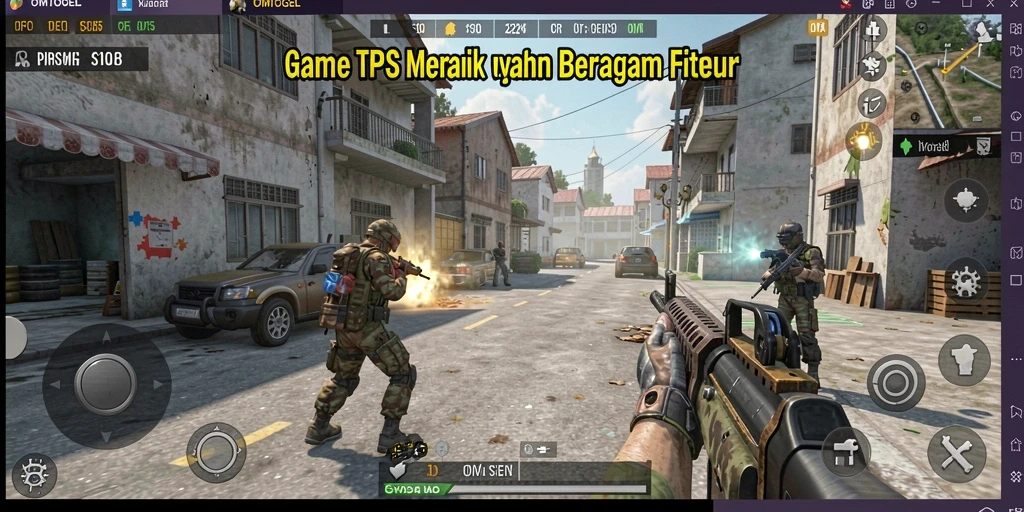 Screenshot utama OMTOGEL menunjukkan aksi pertempuran seru dalam game TPS.