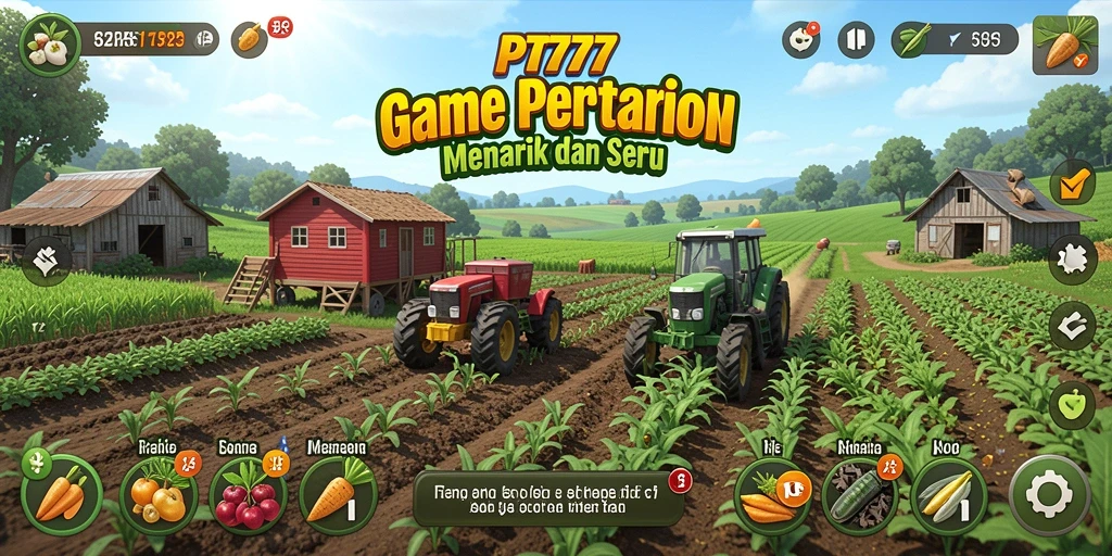 Tangkapan layar gameplay PT777 yang menampilkan proses bertani dan panen.