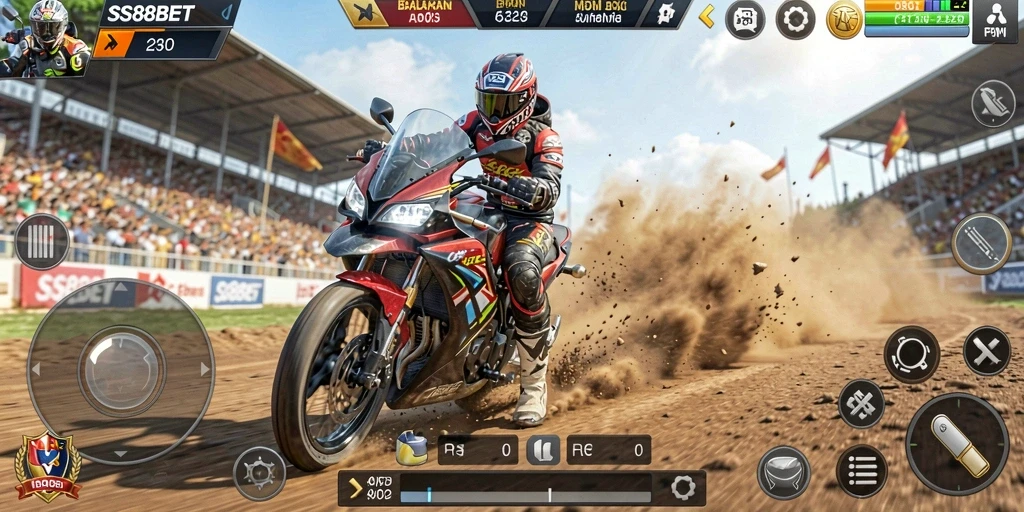 Tampilan mendebarkan balapan motor di SS88BET dengan grafik menawan.